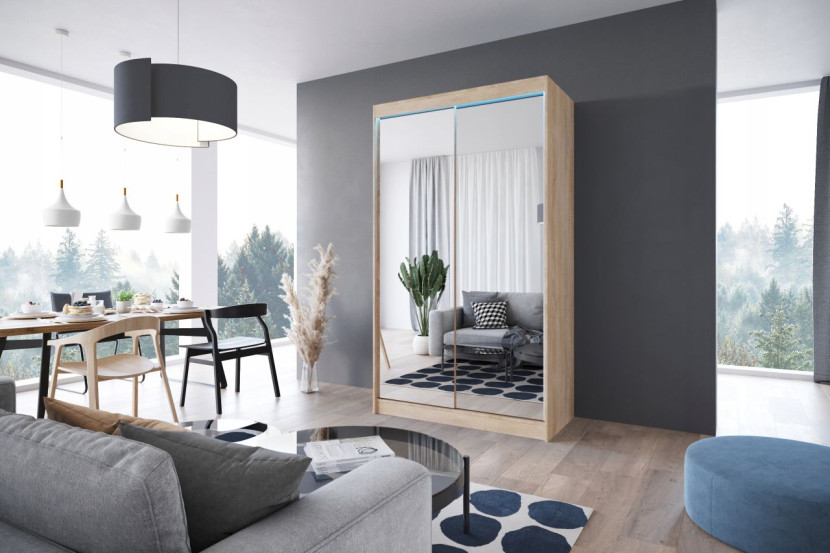 Szafa przesuwna LOKO3 dąb sonoma z lustrami 120 cm