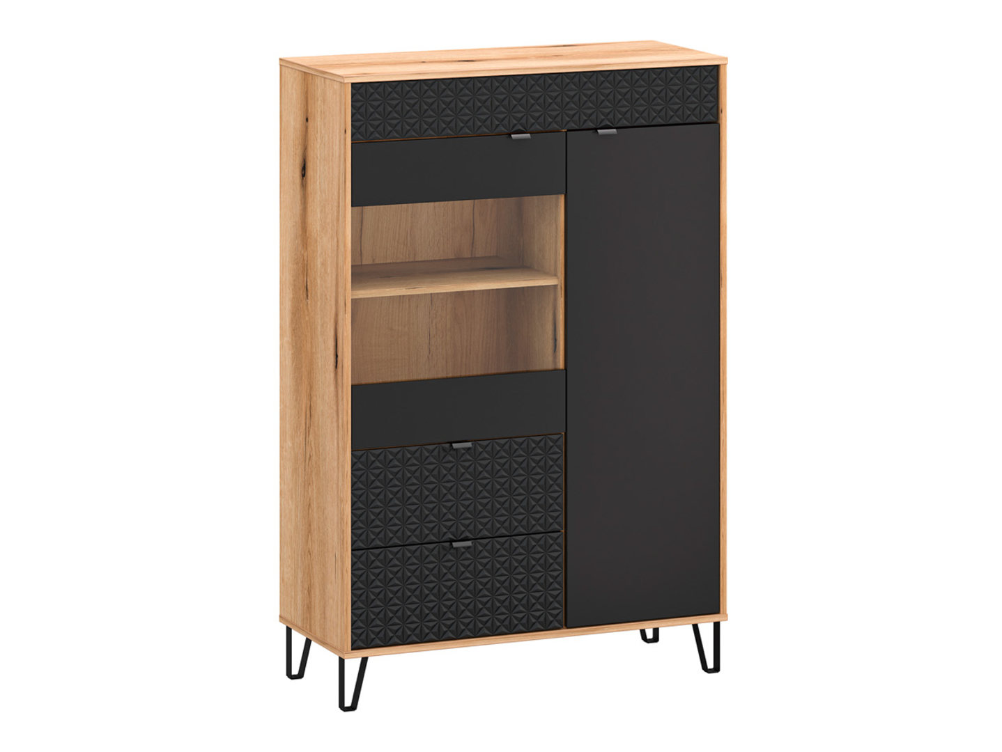 Witryna Bellano 94 cm z 2 drzwiami i 2 szufladami dąb evok/czarny