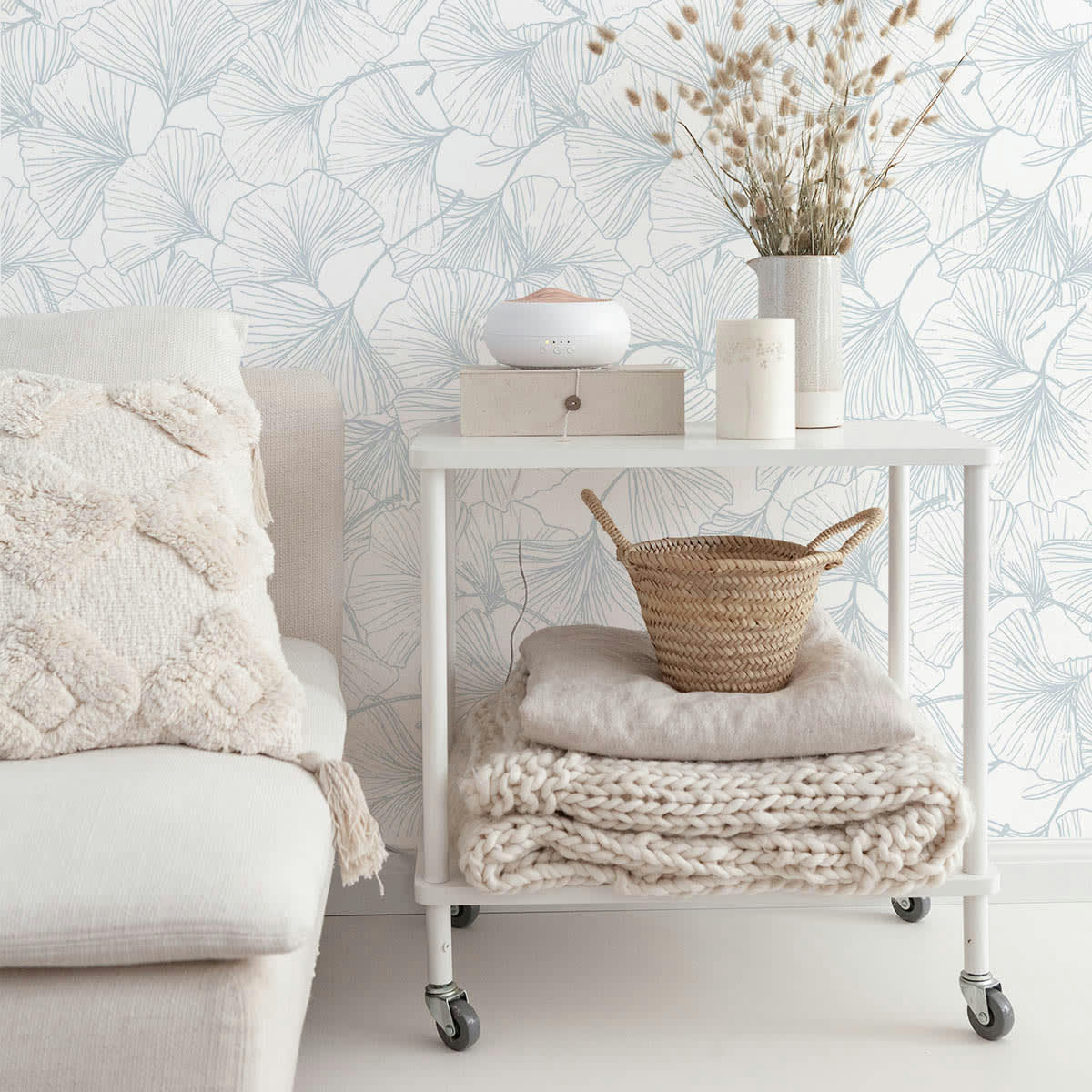 GINGKO - Papier peint vinyle adhésif poudre bleu 50x300 cm