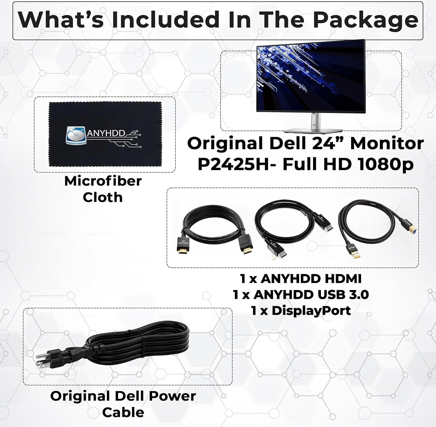 Dell P2425H Computer Monitor Screen 24 16:9 IPS Display with Stand - 1 Year Warranty  100Hz Full HD  1920 x 1080 with Power Cable  Anyhdd DisplayPort  HDMI  USB 3.0 Upstream Cable & Cloth - New