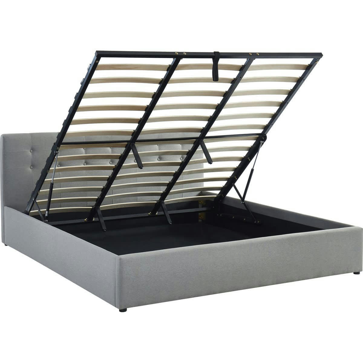 TINA - Lit coffre gris clair 180x200 avec sommier et tête de lit