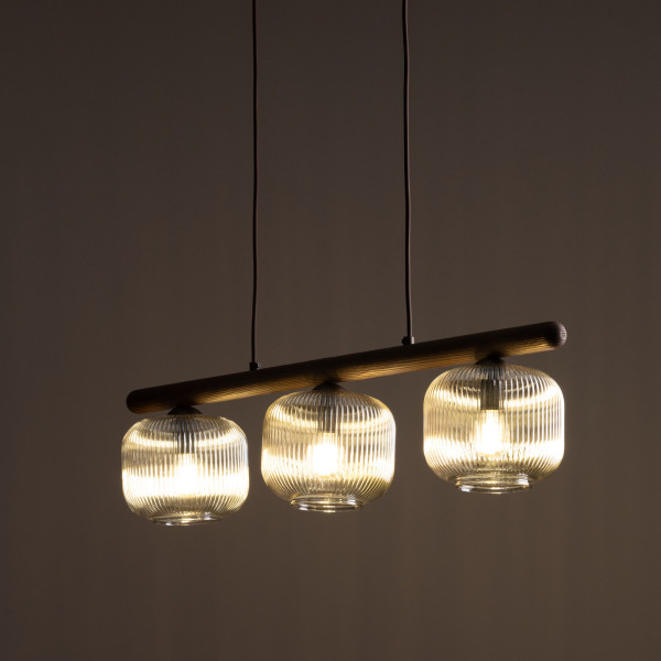 Lampa Wisząca Tk Lighting Salvia Brązowe Klosze Drewniana Belka 3Xe14