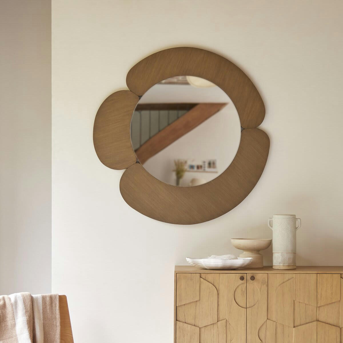SARA - Miroir rond en mindi clair 110x110 cm