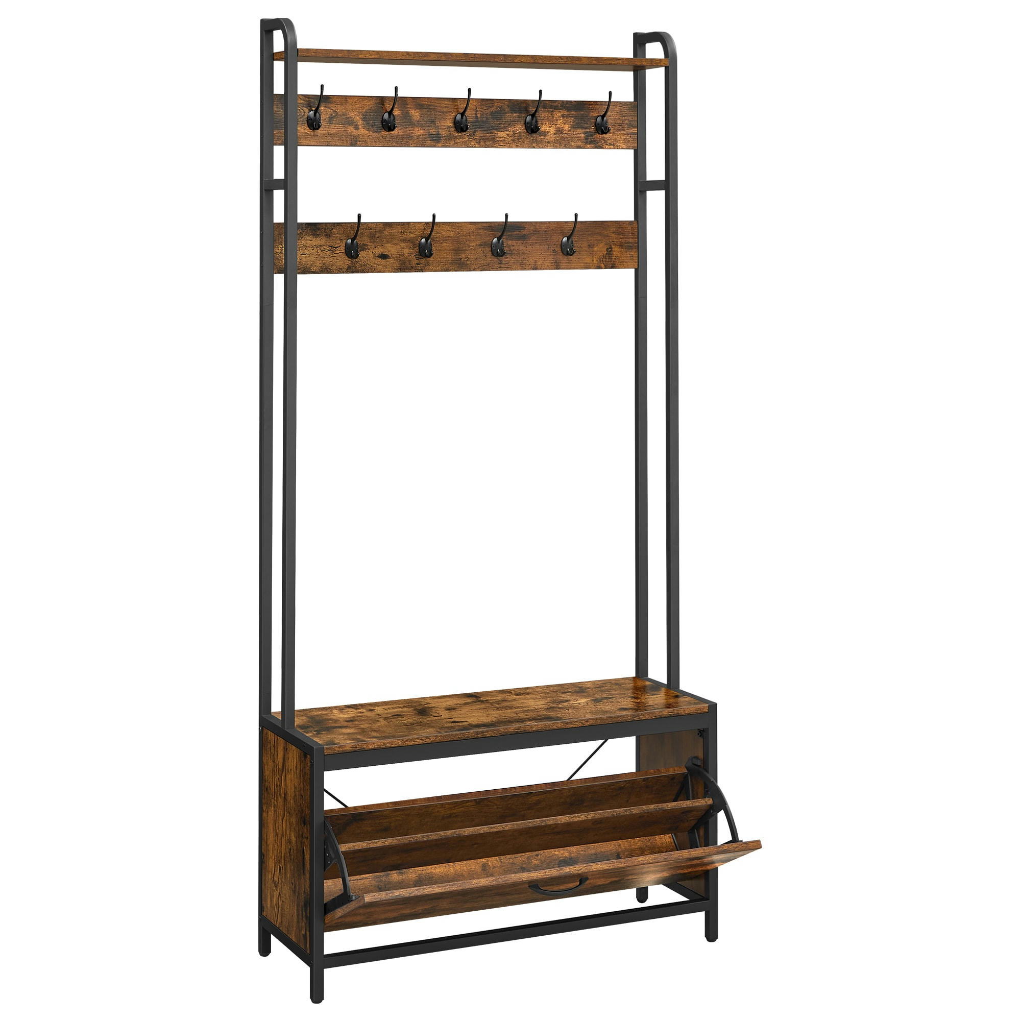 - Meuble d’entrée avec banc  9 crochets et étagère marron et Noir