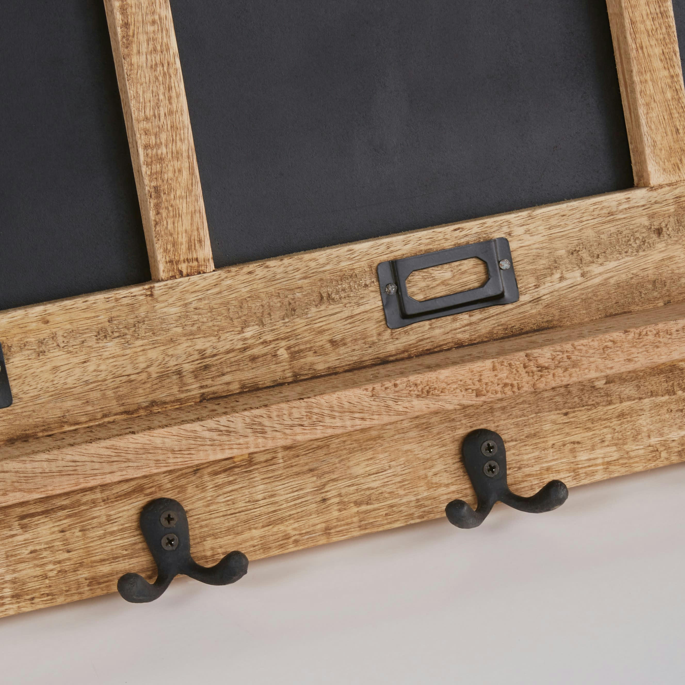 ECOLIA - Patère ardoise 5 crochets en métal noir et bois de manguier 70x80