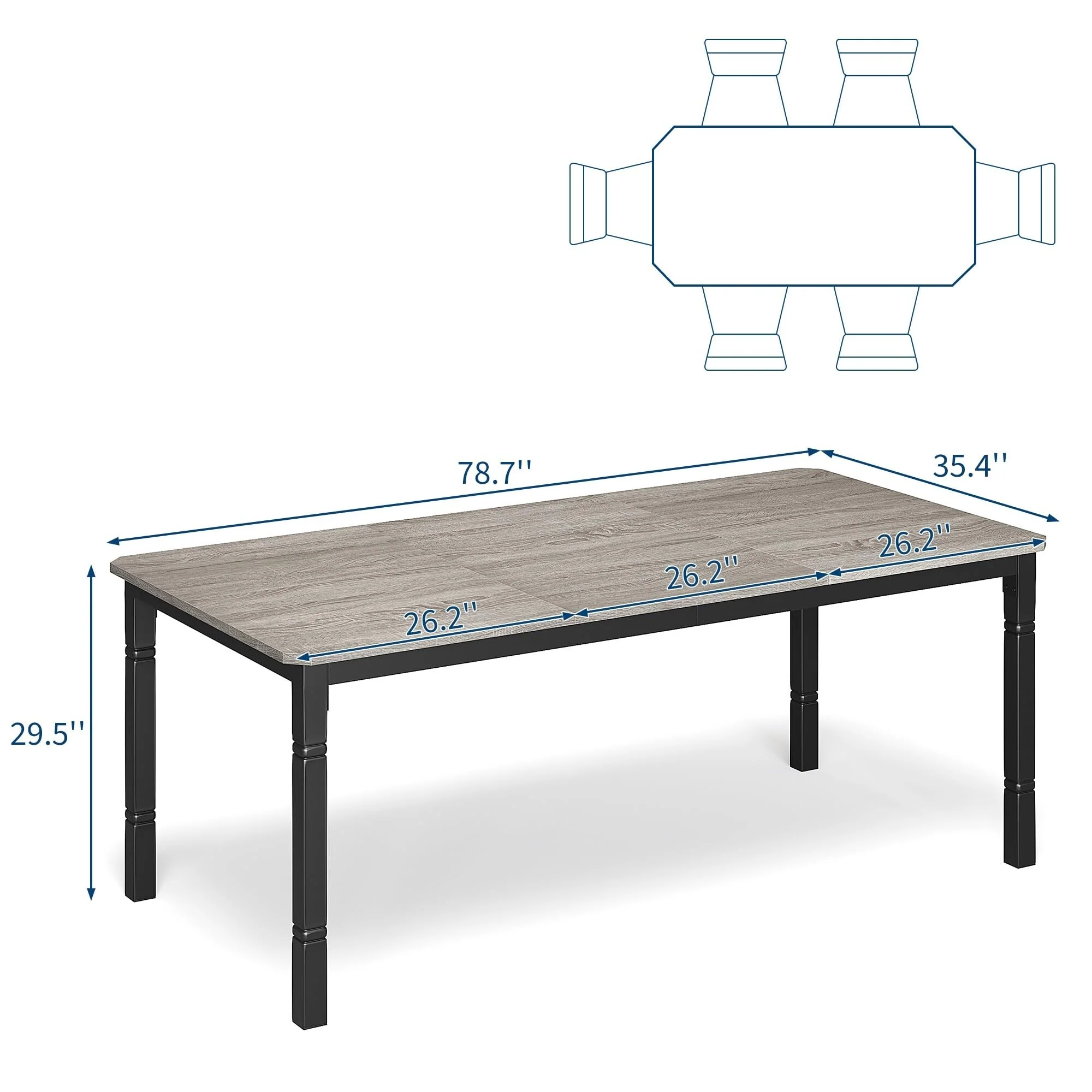 78.7Farmhouse Dining Table for 6-8 People Rustic Industrial Kitchen Table with Sturdy Metal Frame & Chamfered Corners