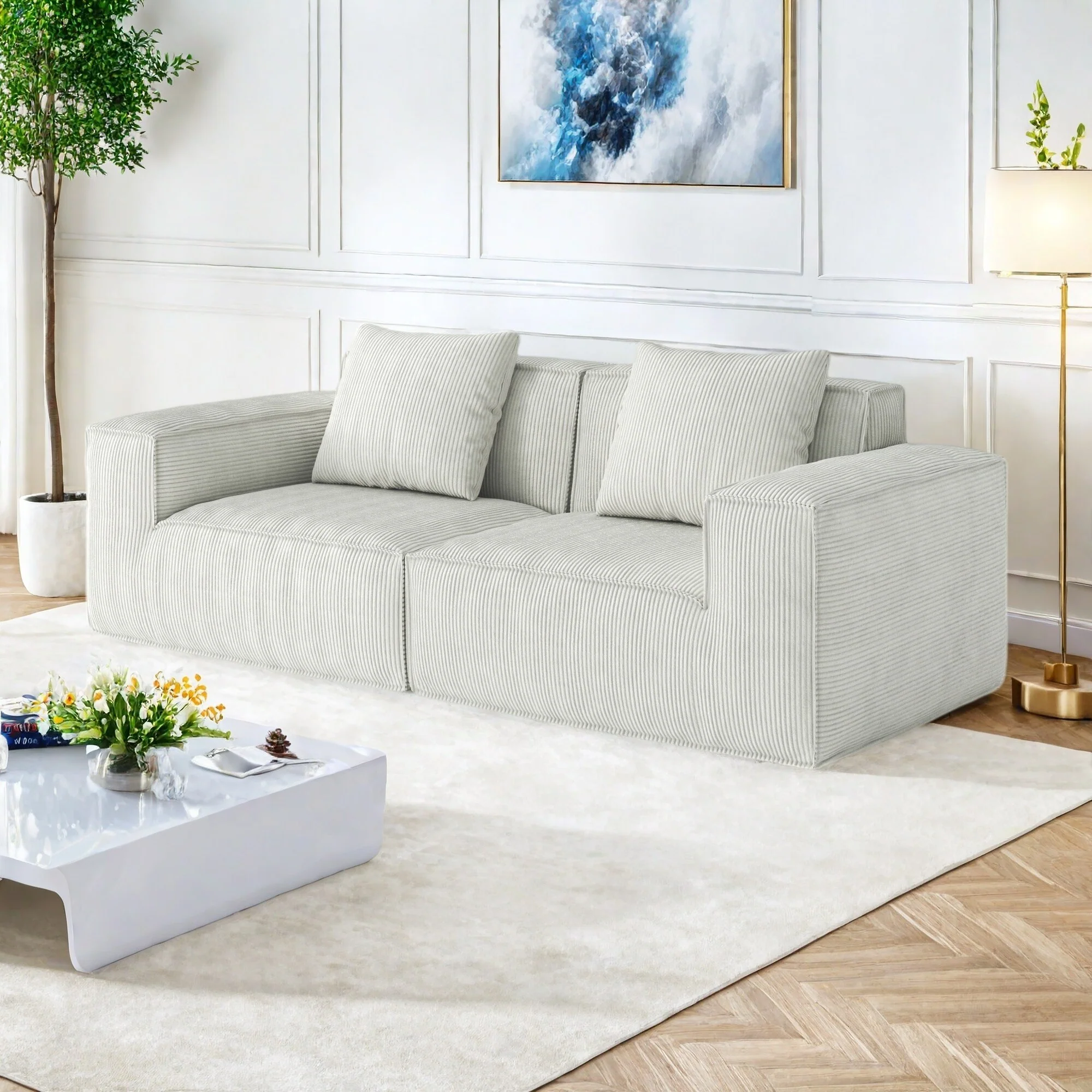 86.6 Foam 3-Seater Sofa Block Sofa with Wide Seat Depth, One-Piece Molded Sponge, Removable Washable Cover