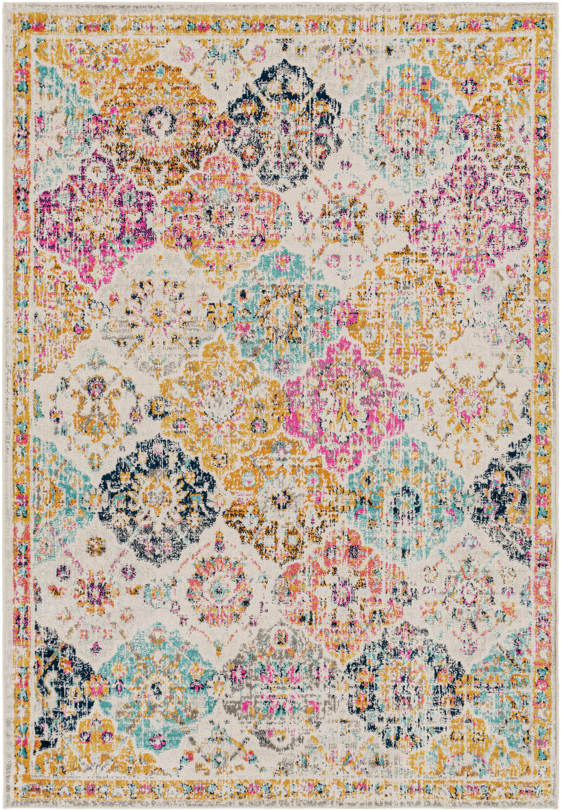 INES - Tapis Vintage Oriental Multicolore/Orange 160x220