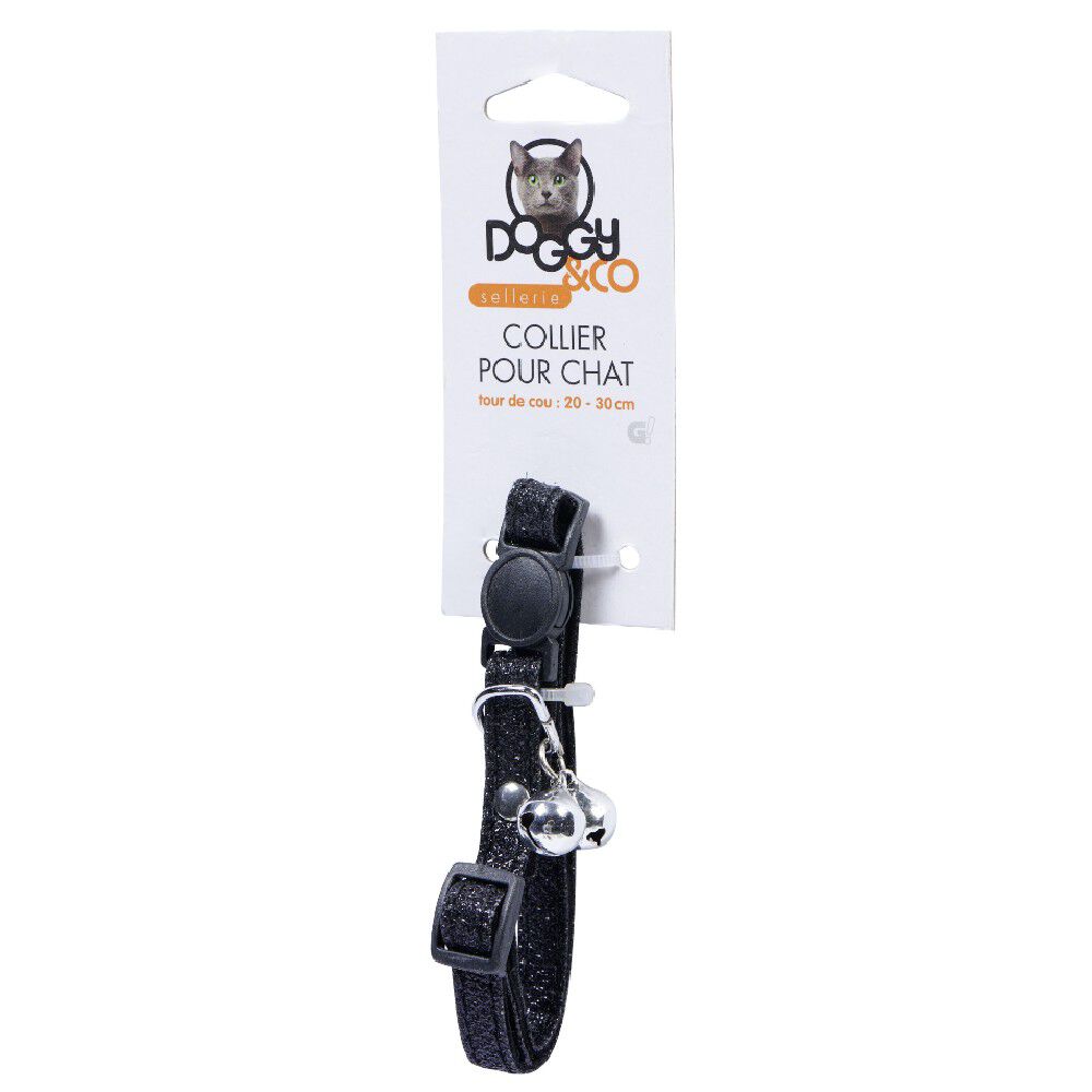 Collier pour chat grelot velours noir brillant