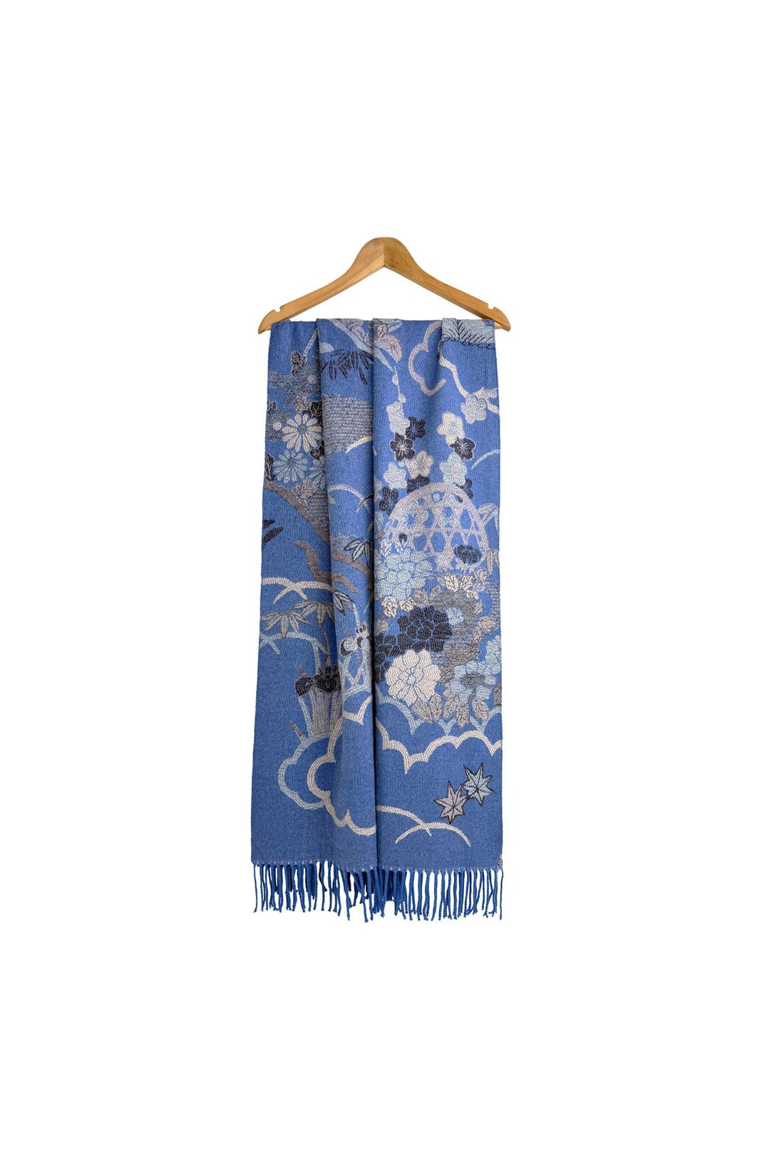Vellin Galaxy of Flowers Print Wool-Blend Scarf with Tassels