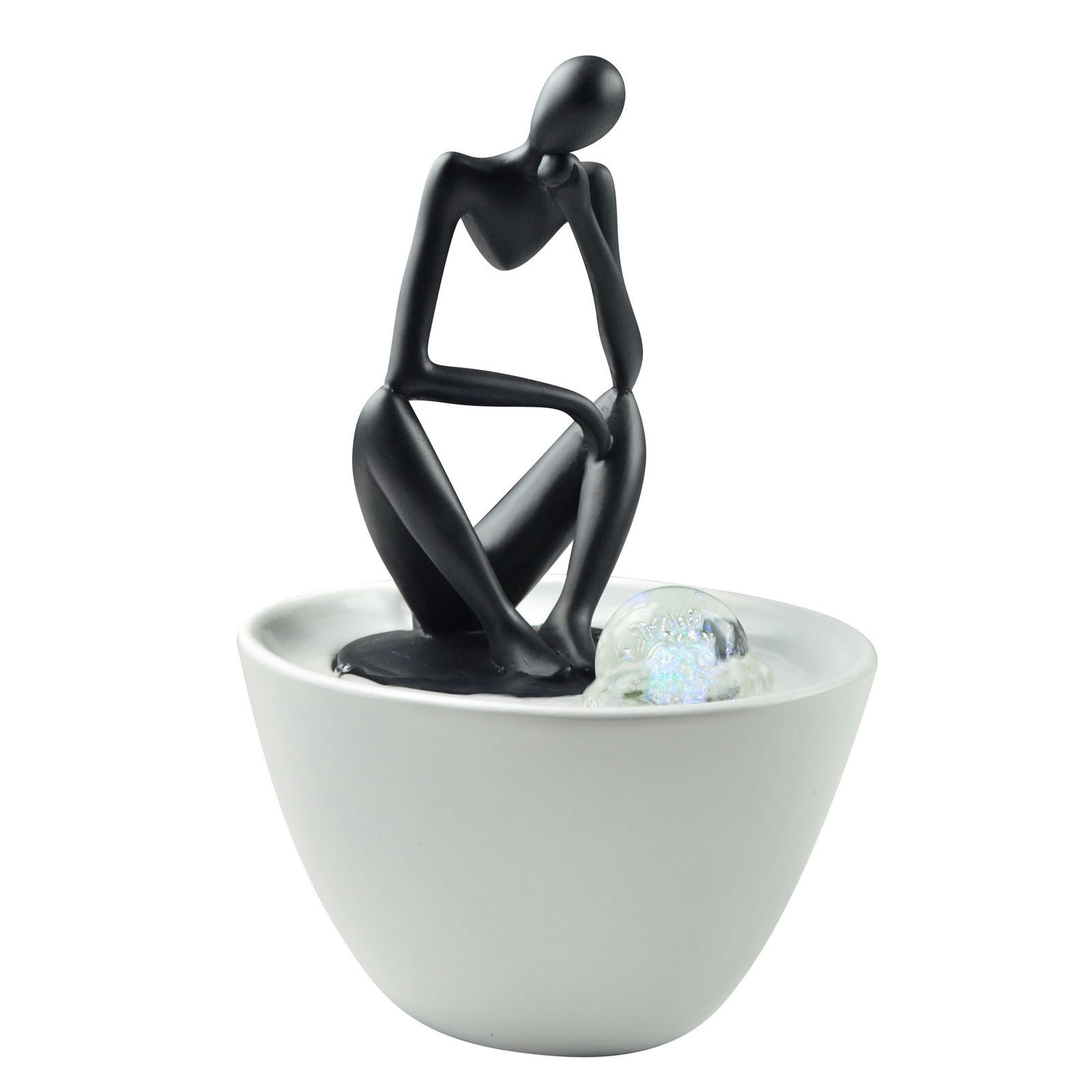 PENSADOR - Fontaine moderne Figurine Penseur Amovible résine Noir et Blanc - H26