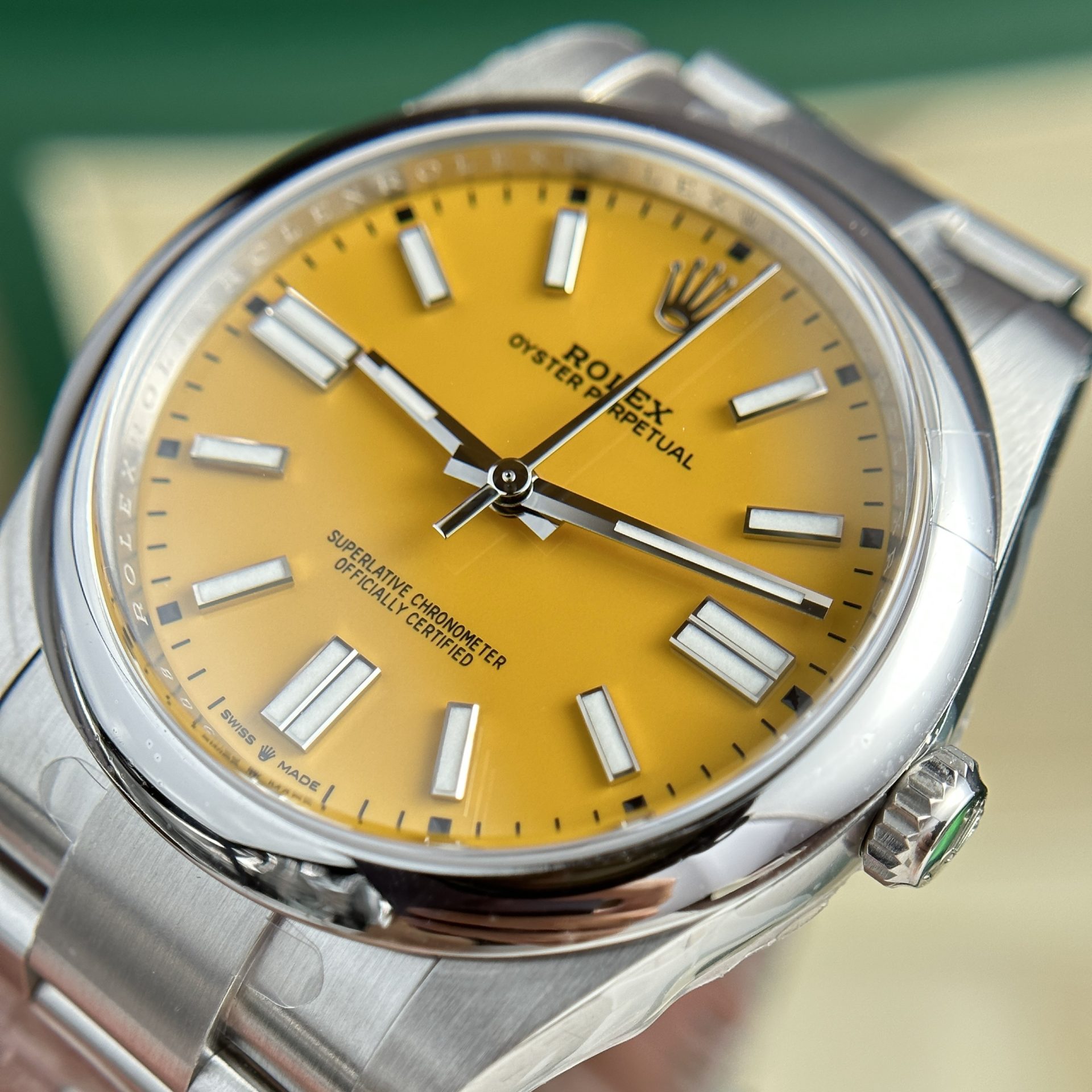 Rolex Oyster Perpetual 124300 904L Steel Yellow Dial 41mm Oyster Super Clone