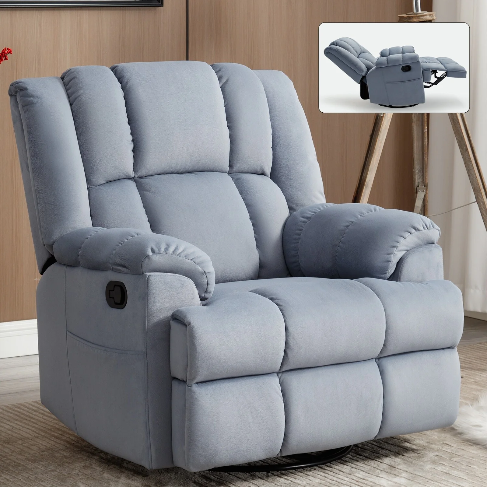 Green Oversized Manual Recliner with 360° Swivel and Rocking Function, Soft Fabric Upholstery for Ultimate Comfort
