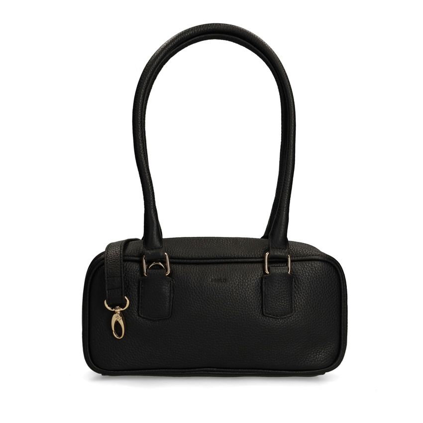 Manfield Zwarte leren schoudertas