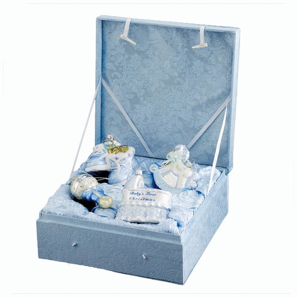 Kurt Adler Noble Gems Glass Baby Boy 4-Piece Ornament Set