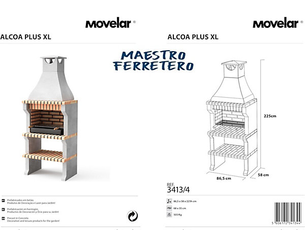 MOVELAR - Barbecue préfabriqué à bois et charbon de bois AlcoaxL (Gris, Orange - 86,5x58x225 cm) REF : 3413/5 - Usage Extérieur