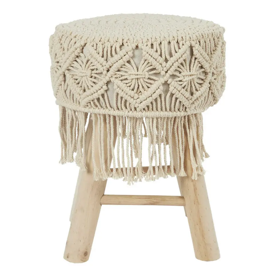 Home Deco Factory Bijzet krukje model Macrame - naturel - H42 cm