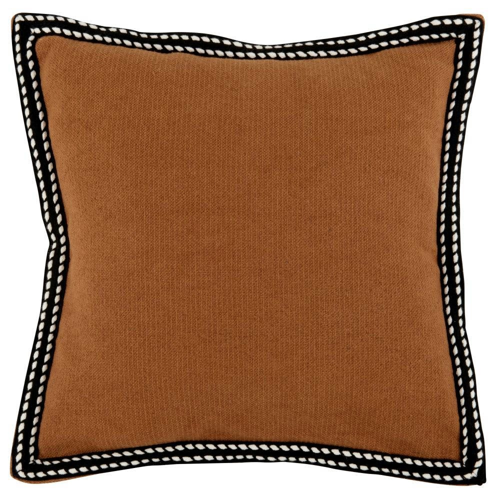 - Housse de coussin en coton et lin jaune ocre 40x40