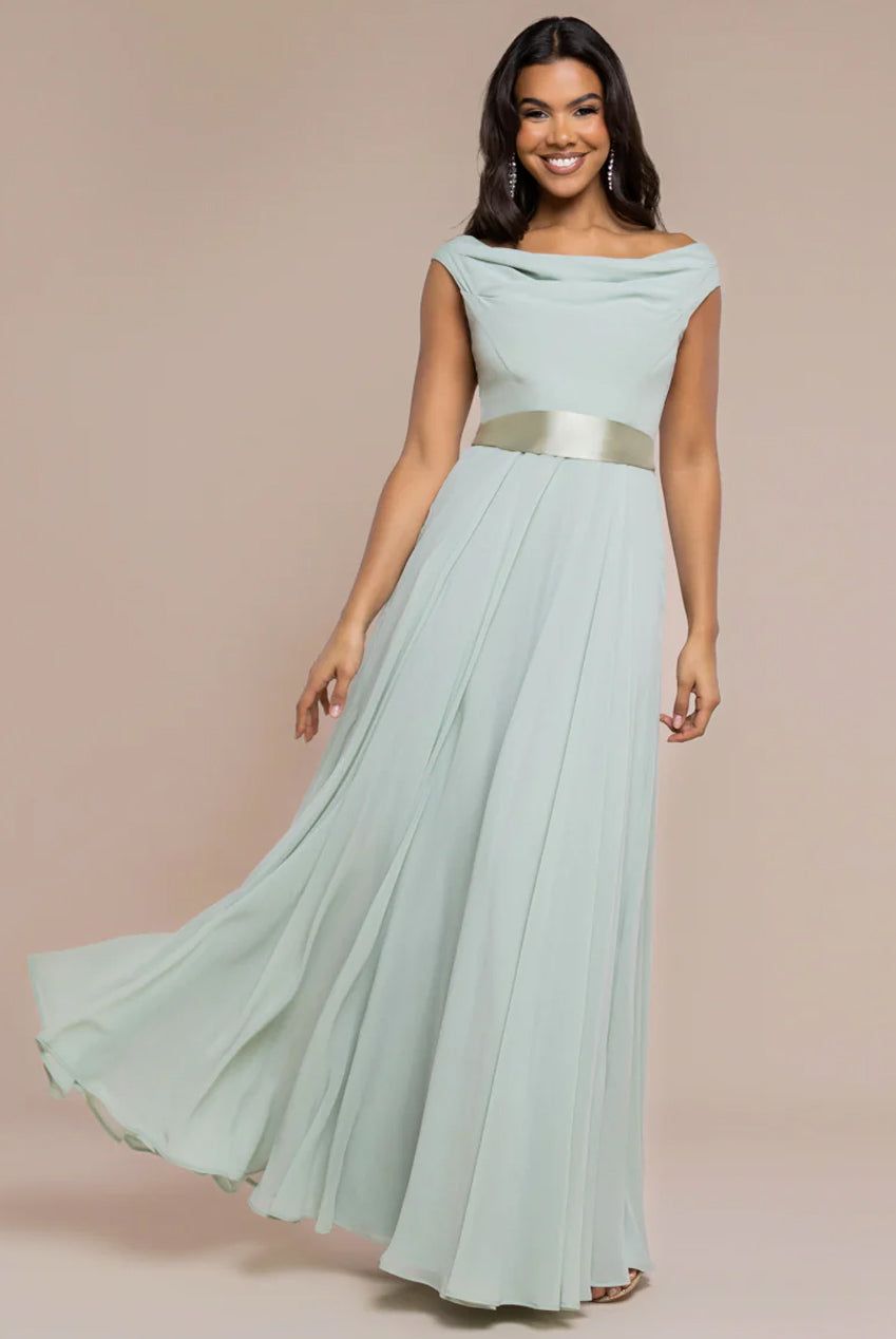 Goddiva Cowl Neck Chiffon Maxi Dress
