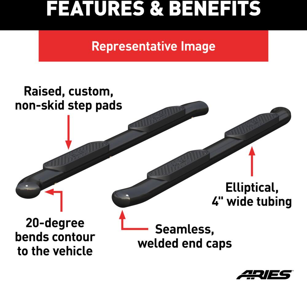 ARIES Black Steel Oval Side Bars, 4-in
