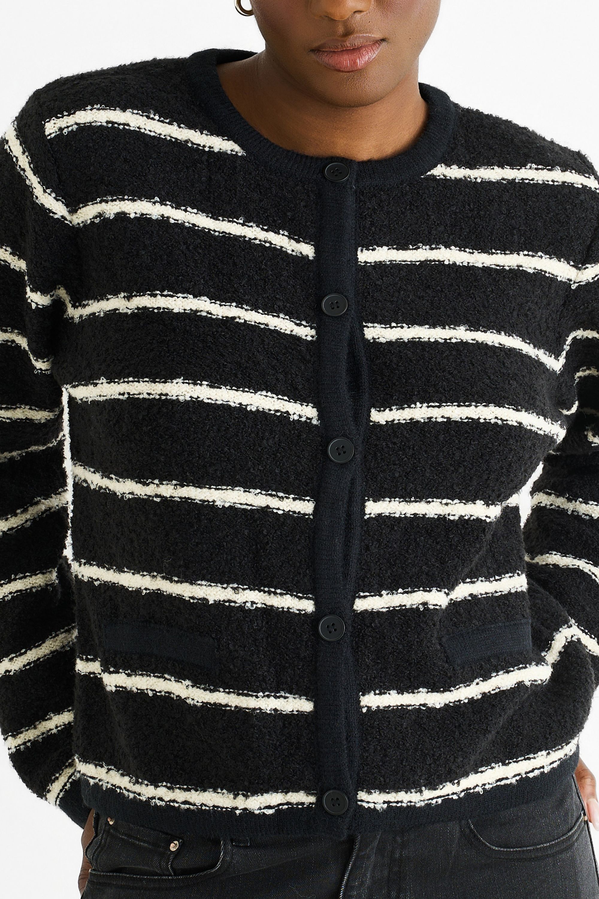 Gini London Black Stripe Military Crop Knit Cardigan