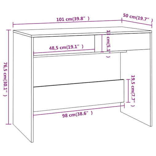 NNEVL Desk White 101x50x76.5 cm Engineered Wood