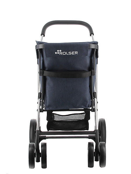 Chariot de course pliable 4 roues bleu marine Rolser