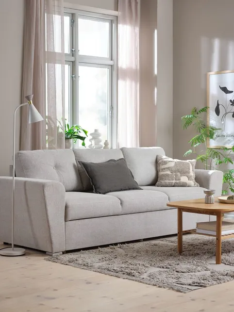 Sovesofa VEJLBY 3-pers. lyst sandfarvet stof