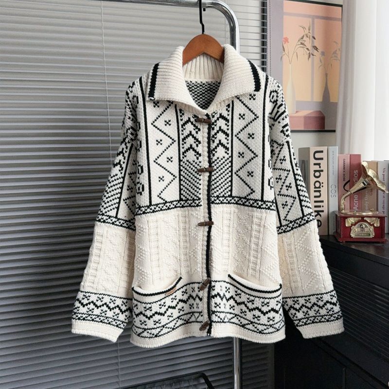 PEACH ACCESSORIES Nordic Knit Oversized Toggle Cardigan