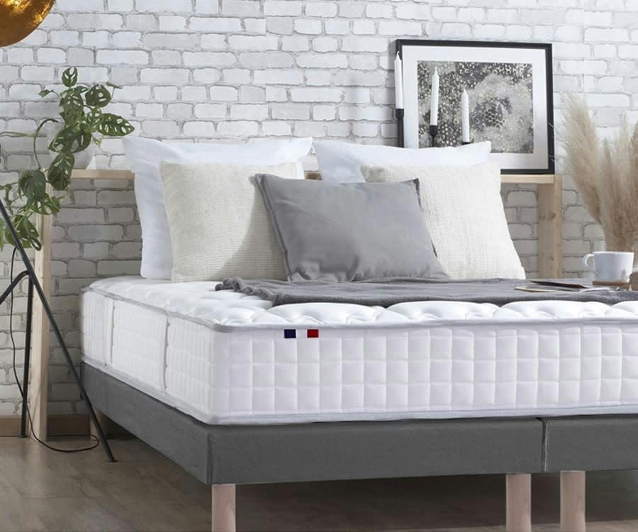 ENSEMBLE ODYSSEE - Ensemble matelas ressort mémoire forme sommier gris 160x200