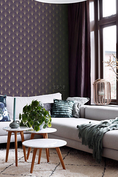 ESTAhome papier peint art déco violet foncé et or 53 cm x 10.05 m