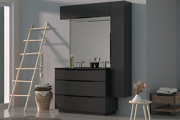 Meuble de salle de bains haut noir mat l.120 x H.30 x P.30 cm, Pamili