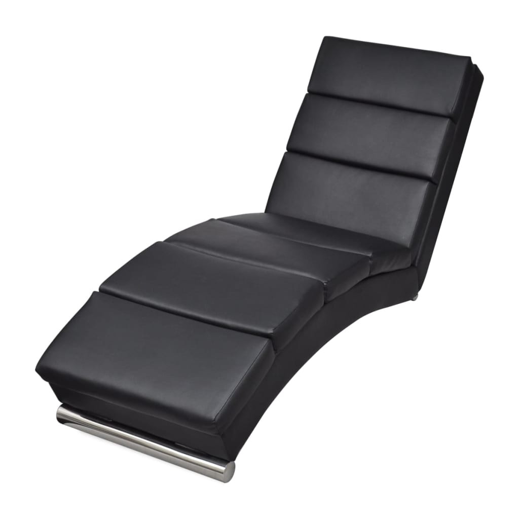 Szezlong Czarny Tapicerowany Leżanka Sofa Fotel Łóżko Sztuczna Skóra