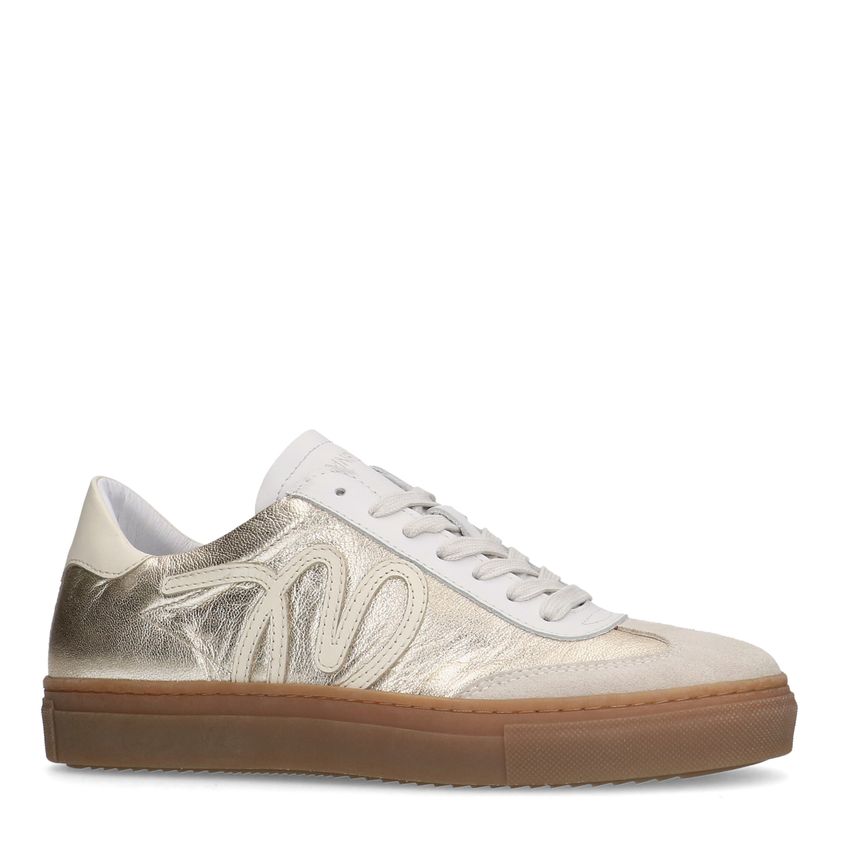 Manfield Leren gouden sneakers met suède details