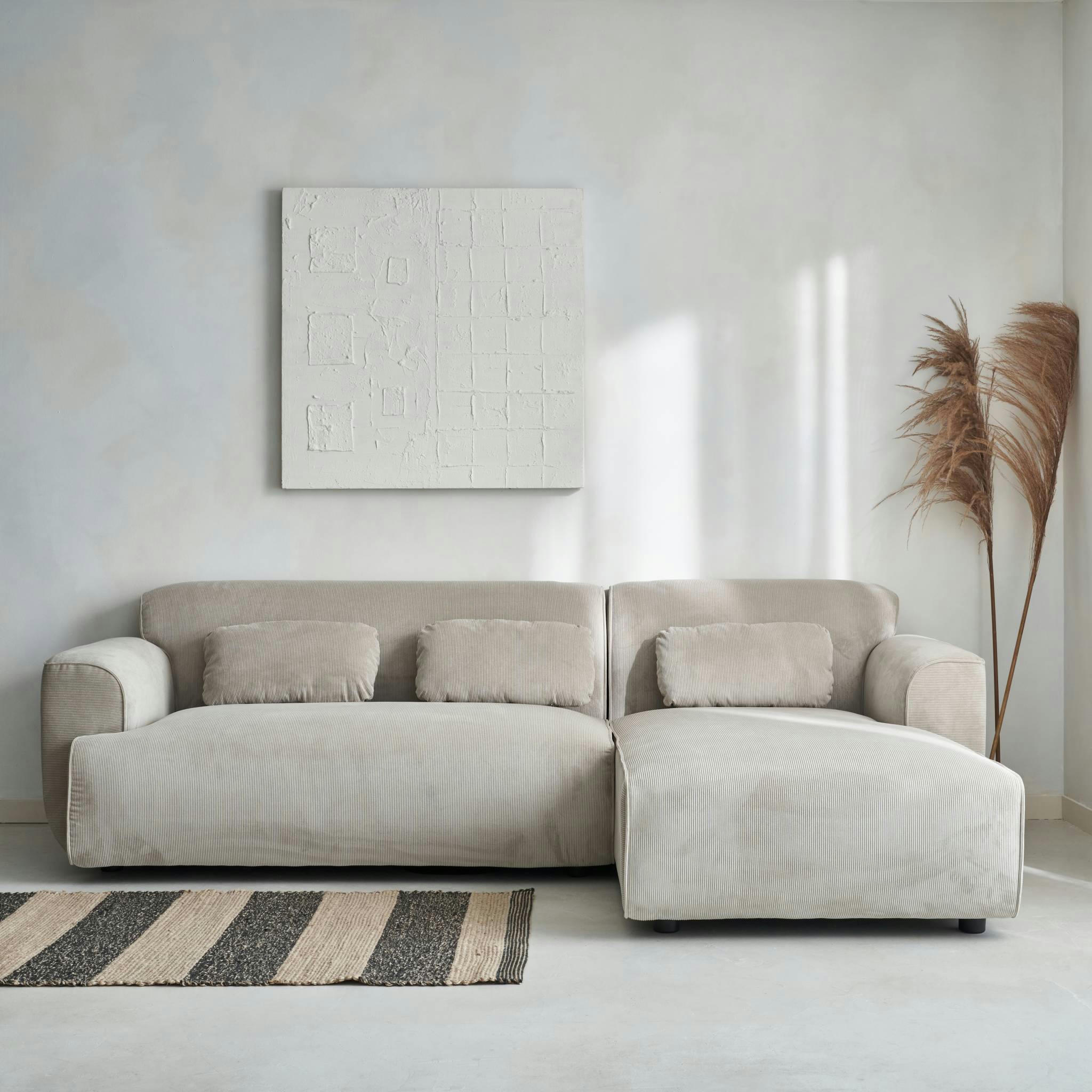 WALLAS - Canapé d'angle droit, 2 à 3 places, velours côtelé