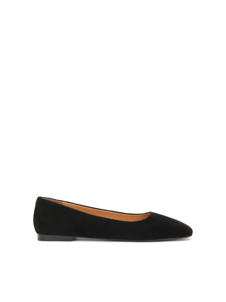 Black suede pumps with square front