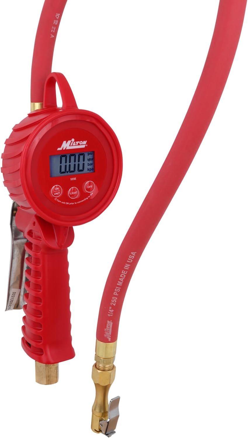 Milton 555e: Precision Digital Tire Inflator, Air Pressure Gauge, Grip-Head Air Chuck, 20 Hose, 1/4 Npt, W/Extreme ± 0.1& Accuracy, 10-120 Psi