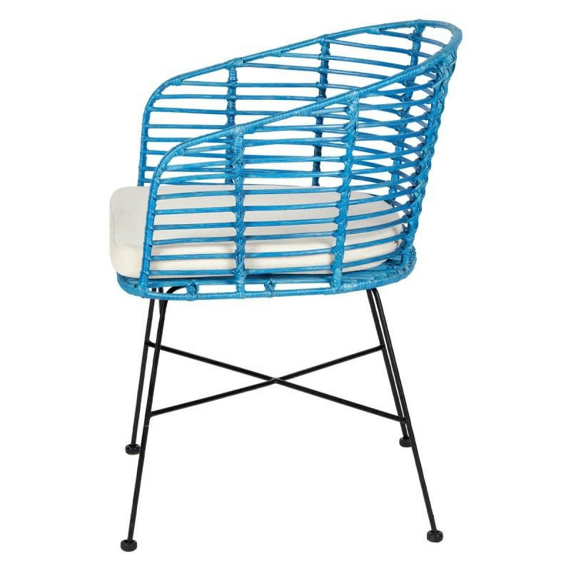 YANIS - Chaise en rotin tressé bleu et métal