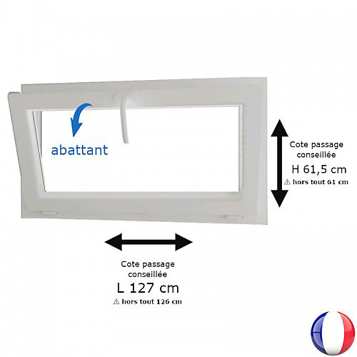 Fenêtre PVC blanc 1 vantail abattant hors tout H 61 x L 126 cm pour pose rénovation