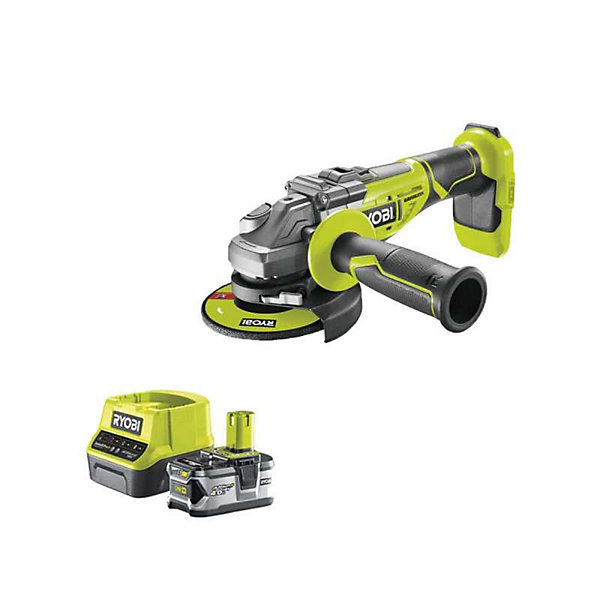 Pack RYOBI meuleuse d'angle brushless 18V One  R18AG7-0 - 1 batterie 18V 4.0Ah - 1 chargeur rapide RC18120-140