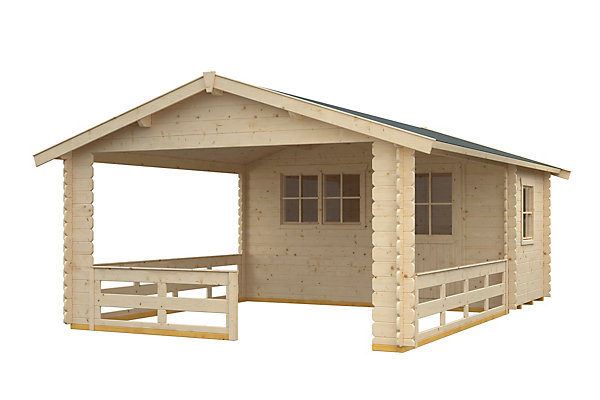 Abri de jardin SKAN HOLZ Alicante 380x613cm, avec remise 380x250cm, 28mm, non traité