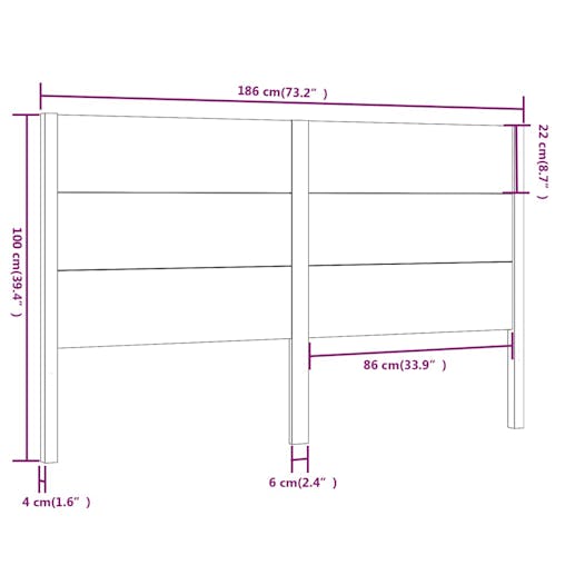NNEVL Headboard White 186x4x100 cm Solid Wood Pine
