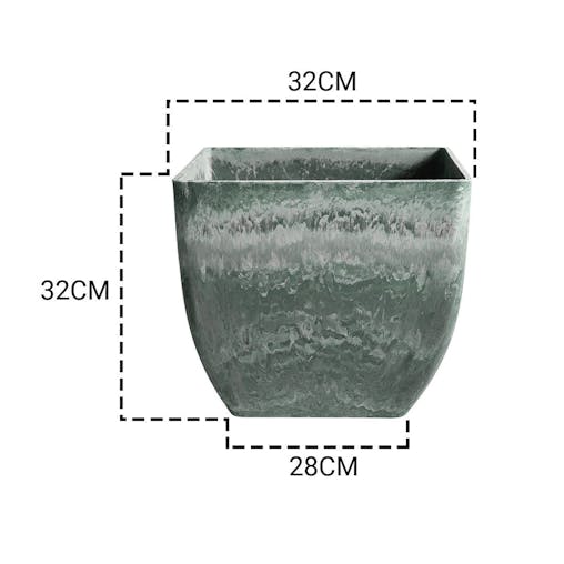SOGA 32cm Green Grey Square Resin Plant Flower Pot in Cement Pattern Planter Cachepot for Indoor Home Office