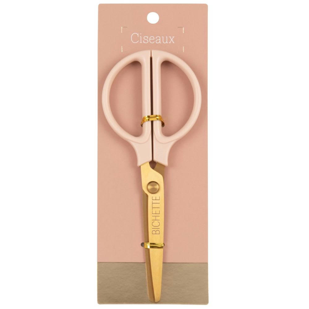 - Ciseaux roses et métal doré gravé