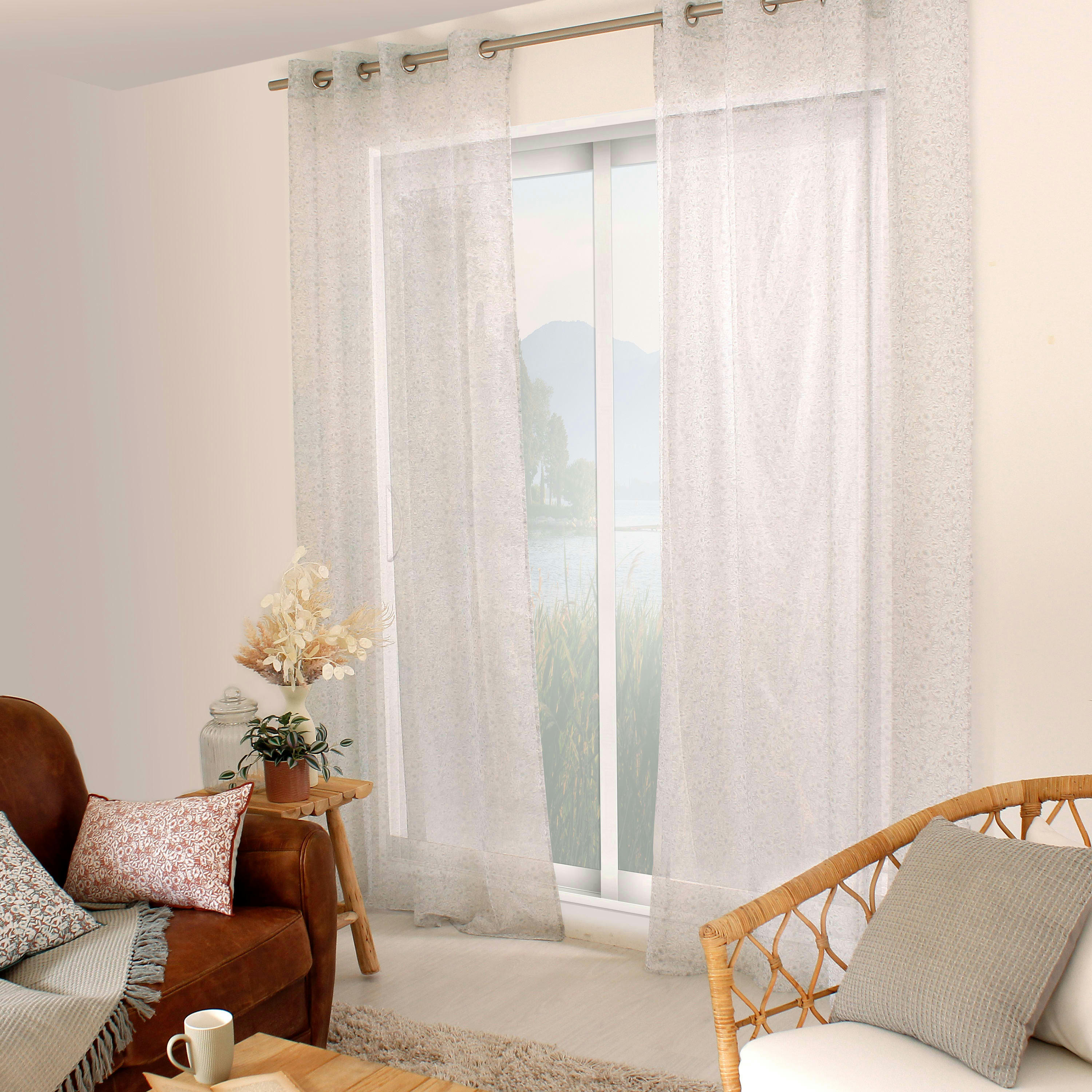 - Rideau double gaz de coton 140x240cm gris