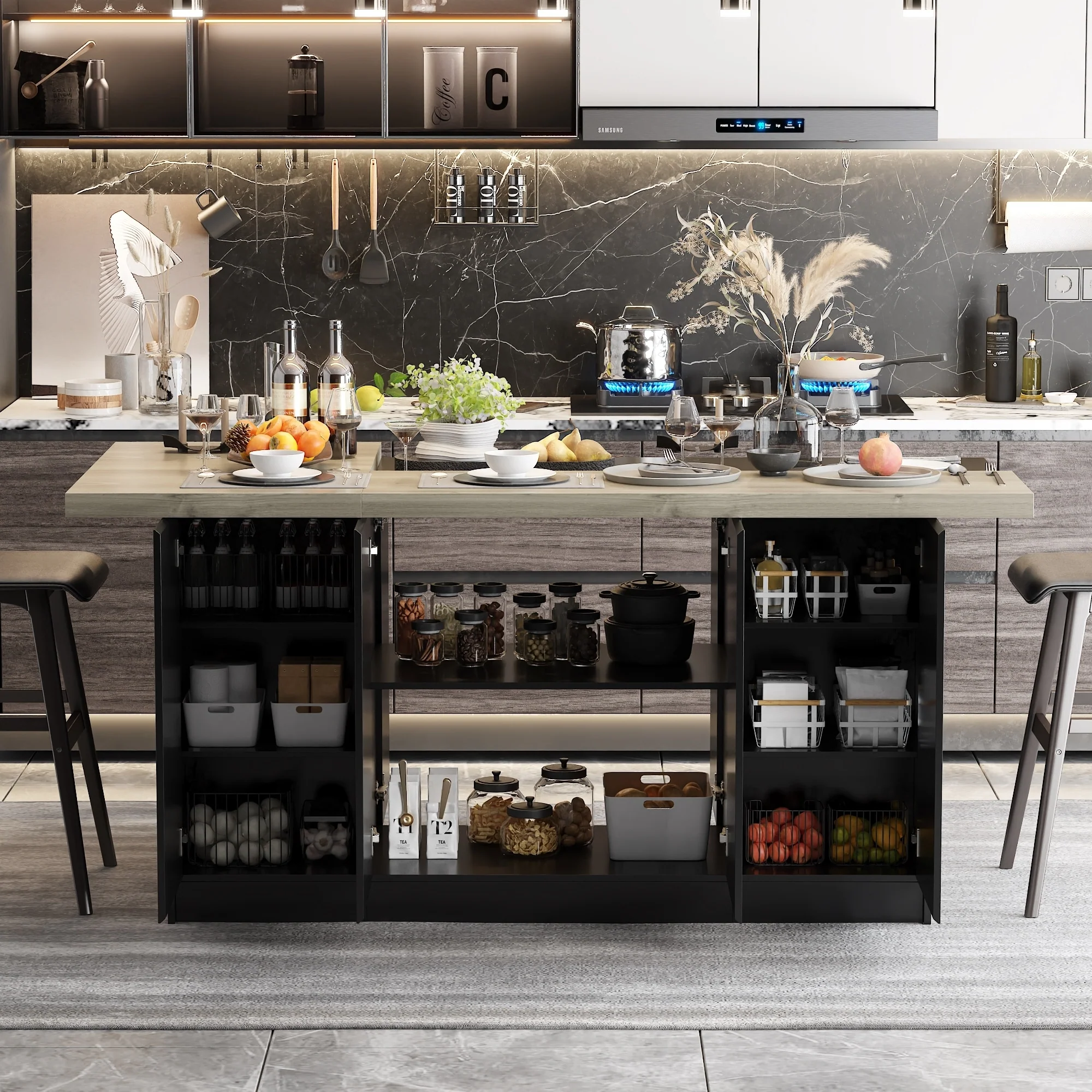 Modern Kitchen Island - Storage Cabinet, Large Countertop, Prep Station