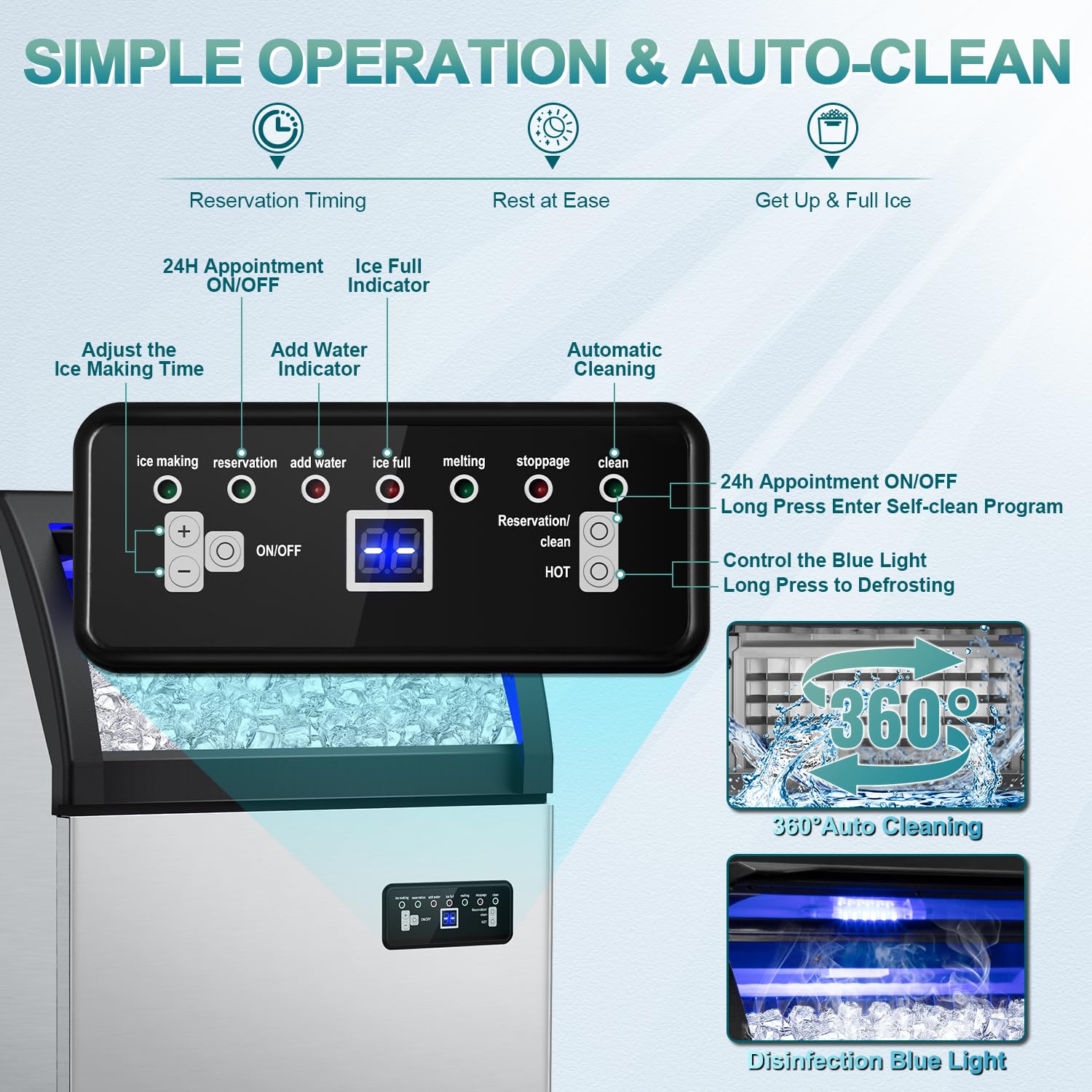 Commercial Ice Maker Machine 250 Lbs/24H, 35 Lbs Ice Bin, Undercounter Ice Maker Stainless Steel, 72 Ice Cubes/8-15 Min, Ice Machine with Water Line and Filter, Set Ice Thickness, 24H Timer, Bar, Café