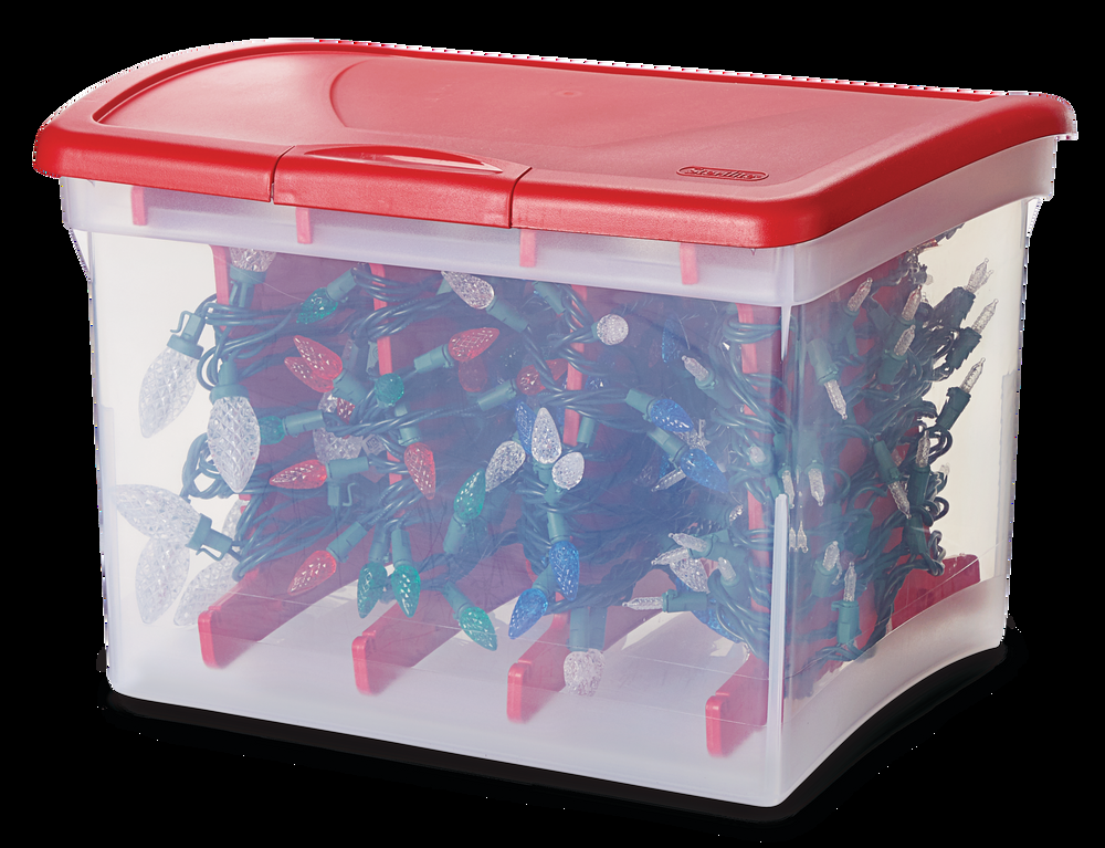 Transparent Christmas Lights Storage Box with Latched Lid and 4 Storage Reels, 30-L