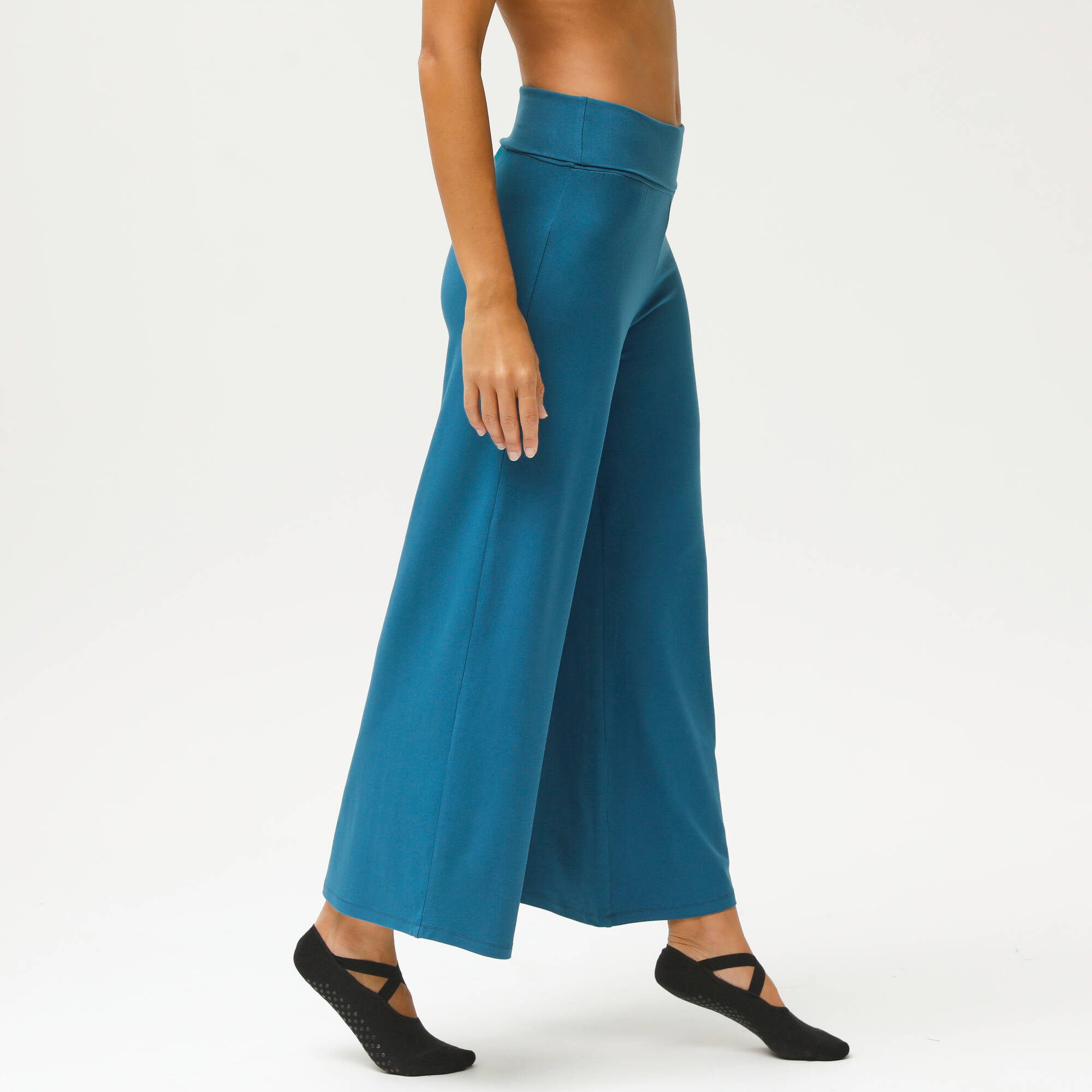 Pantalon large 7/8ème taille élastiquée uni