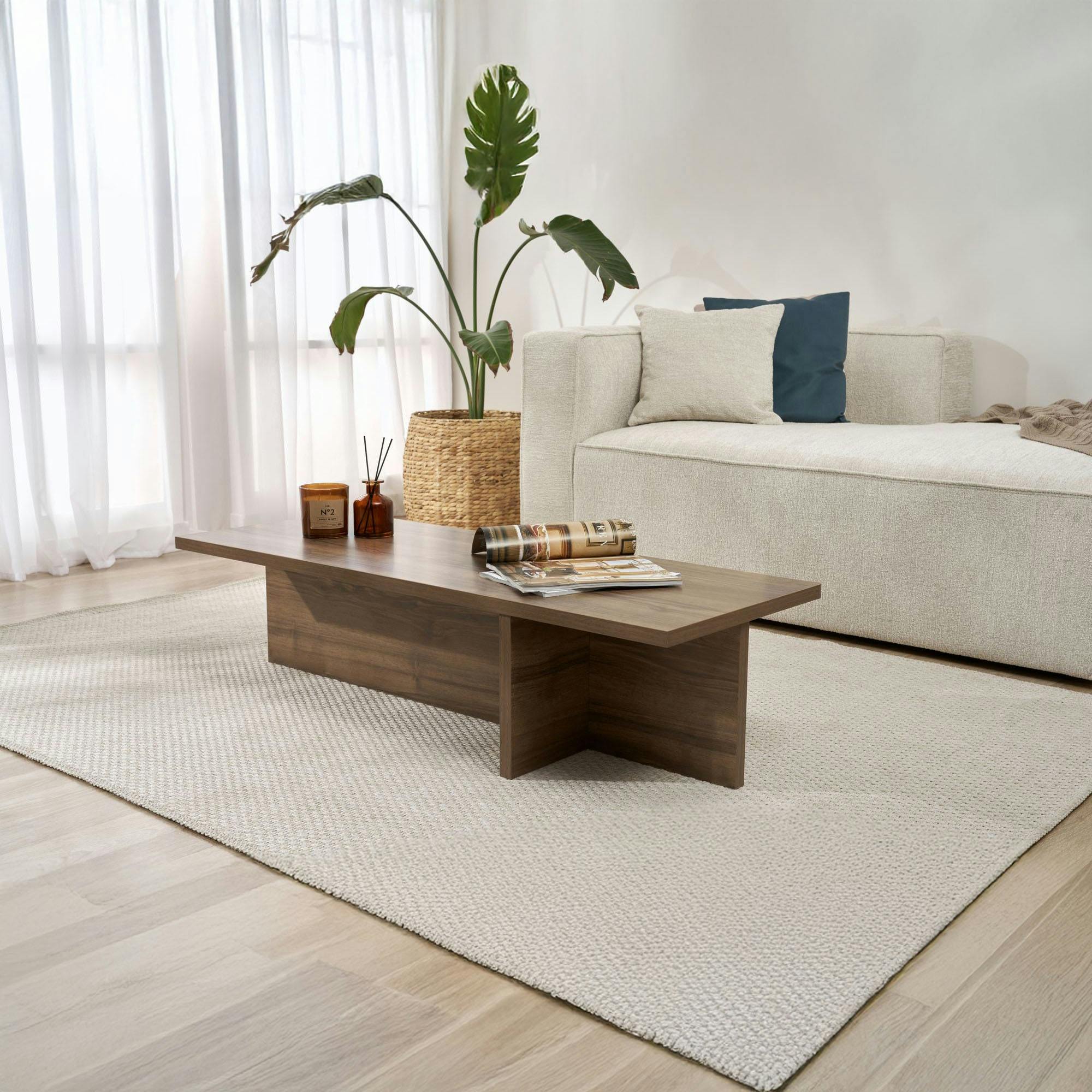 Table basse moderne minimaliste - effet bois de noyer MARFA